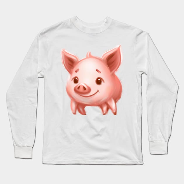 Cute Pig Drawing Long Sleeve T-Shirt by Play Zoo